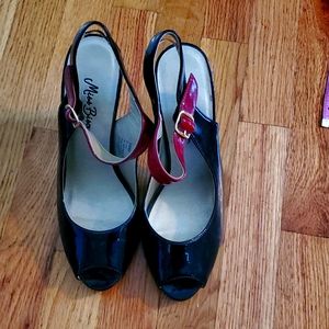Black and red peep toe mary janes